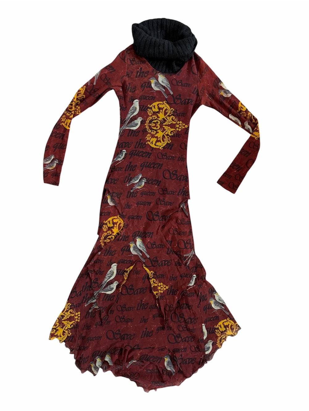 Save the Queen Y2K Bird Print Cowl Neck Maxi Dress Size S